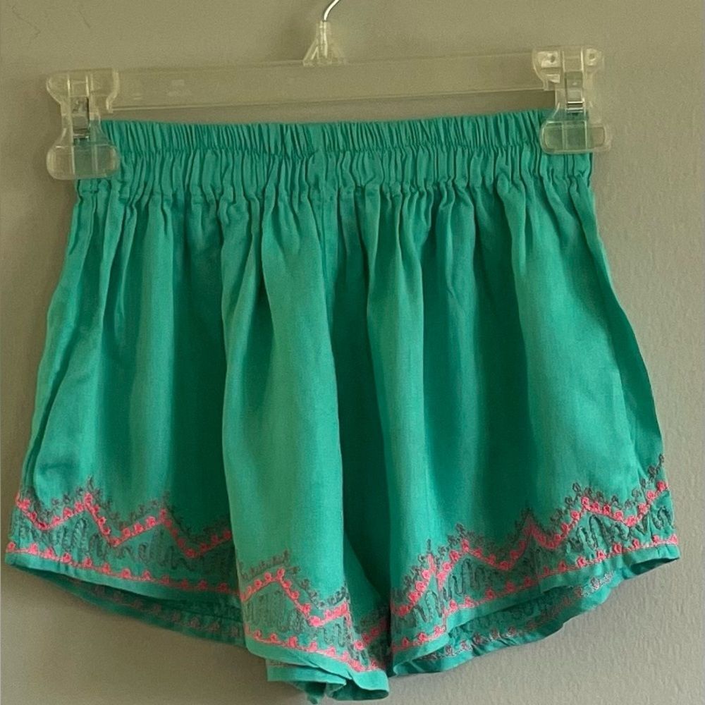 YOA Turquoise Shorts With Pink Embroidery
